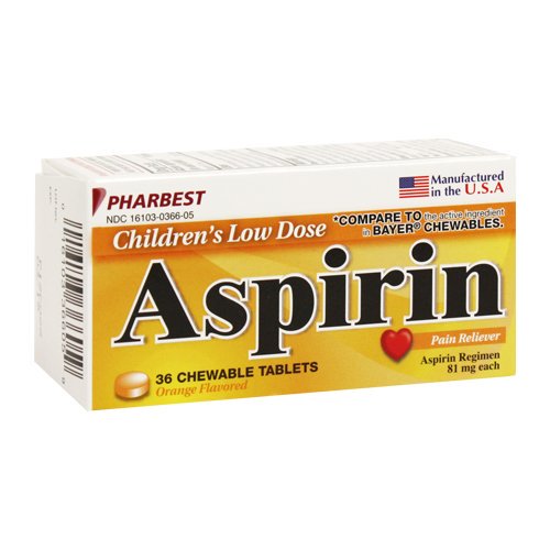 PHARBEST Aspirin Low Dose 81mg Each, Chewable, 36 Count Bottle, Orange