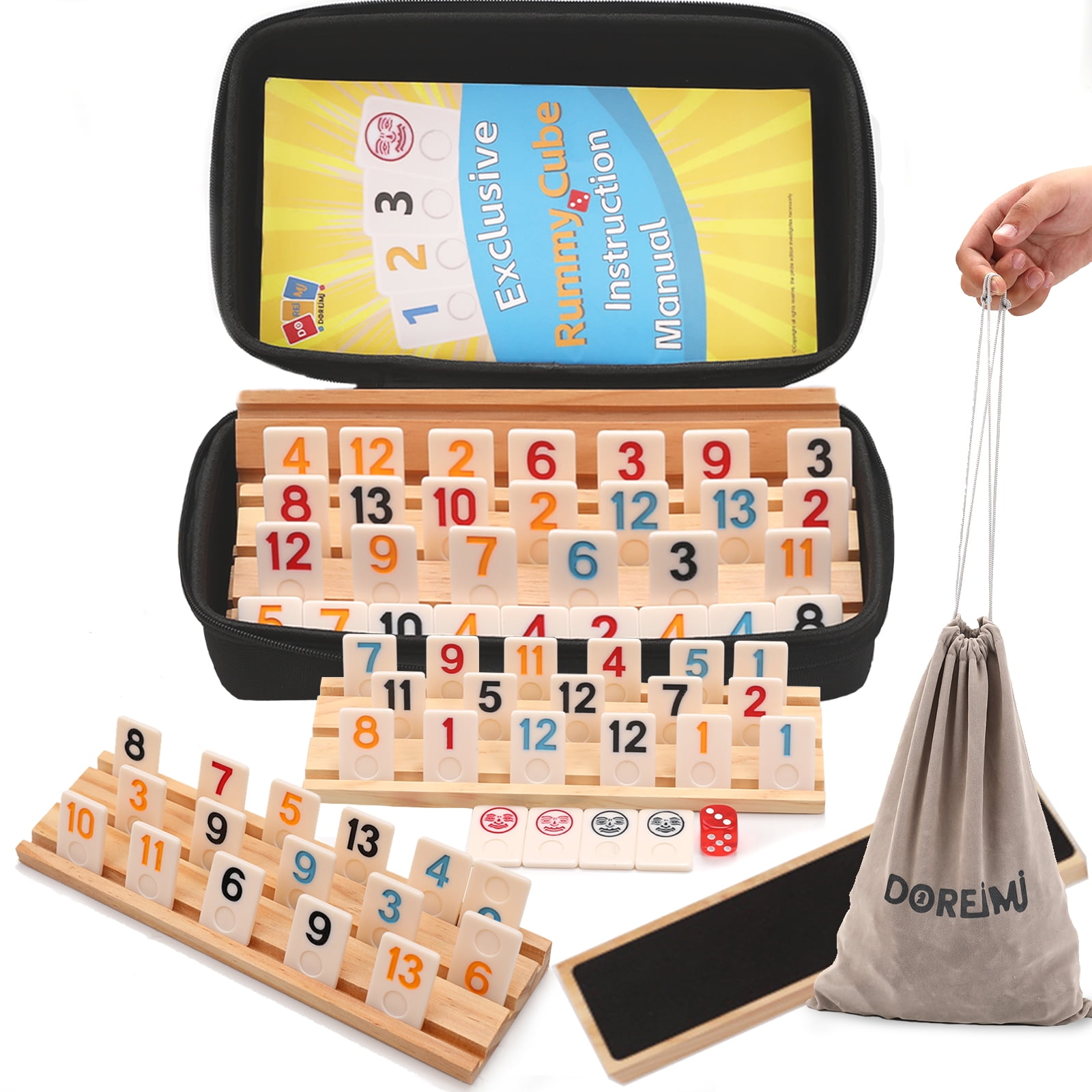 Rummy Cube 4 Player Edition with 4 Wooden Racks,108 Tiles Rummy 