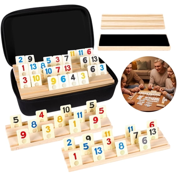 Rummy Cube Game,6-Player Edition includes Wooden Trays,160 Large Tiles and Travel Case.Ideal as Family Board Game for Adults.