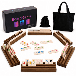 HOROW Rummy Cube Board Game, Equipped with 160 Rummy Tiles, 6 Wooden Tile Racks, Drawstring Storage Bag, Handbag