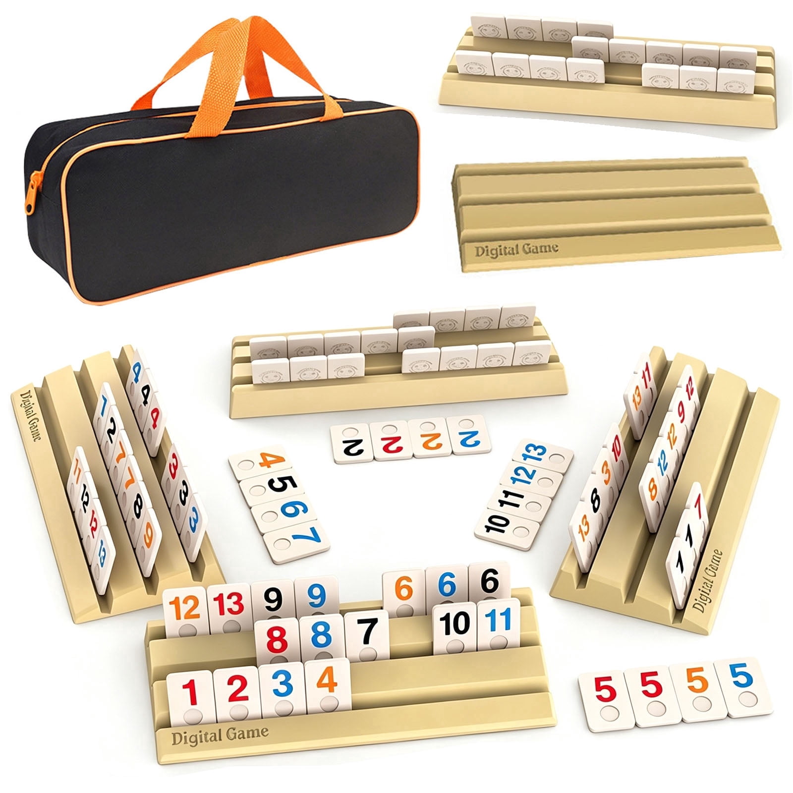 Rummy Cube Game Set for 2-6 Players, 168 Large Number Tiles & 6 Racks ...
