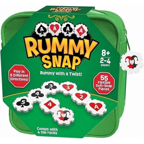 SD Home Product Rummy Strategy Game for Adults, Family, and Kids, Includes Full Size Snap Tiles, Racks, and Storage Travel Bag, Fun for Ages 8+, 2-4 Players