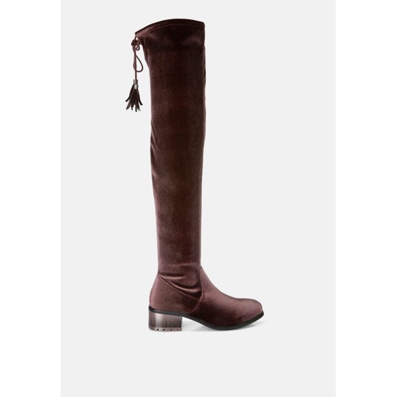 Rumple Velvet Over The Knee Clear Heel Boots