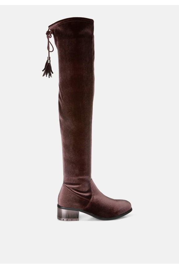 Rumple Velvet Over The Knee Clear Heel Boots
