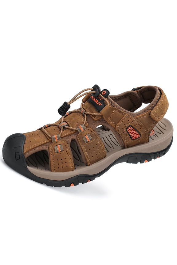 Men’s Closed Toe Sport Sandals, Lightweight Leather Hiking & Outdoor Water Shoes