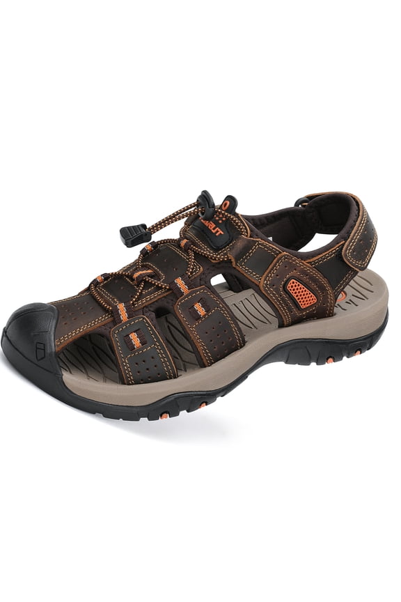 Men’s Closed Toe Sport Sandals, Lightweight Leather Hiking & Outdoor Water Shoes