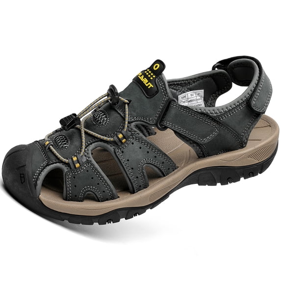 Rumpra Men’s Closed Toe Sport Sandals, Lightweight Leather Outdoor Hiking Water Shoes