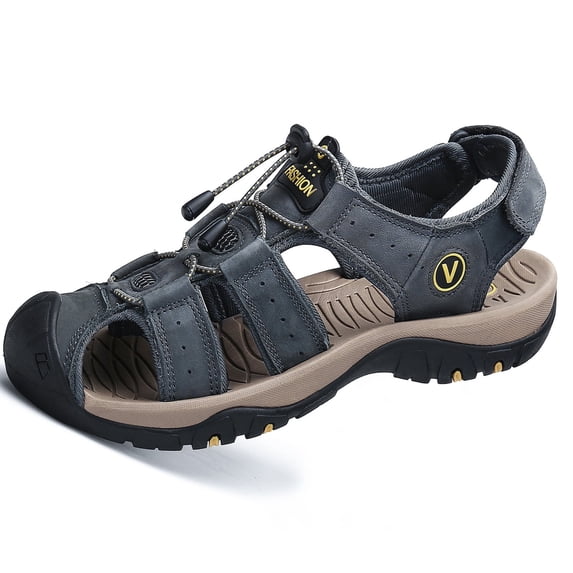 Rumpra Men's Sandals, Closed Toe Leather Fisherman Outdoor Hiking Sport Shoes Summer