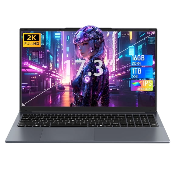 Rumtuk 17.3-inch Laptop,16GB DDR4 RAM,1T SSD,Quad-Core N150 (Beat N95 N5095) up to 3.6 GHz,FHD IPS Display,Backlit KB,6000mAh,Webcam/Wi-Fi/USB 3.0/BT, PC Notebook for Home Office&Students,Win 11 Pro