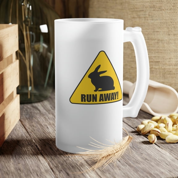 Run Away! Yellow and Black Warning Sign 16oz (0.473 l) Frosted Glass Beer Mug by JC Designs