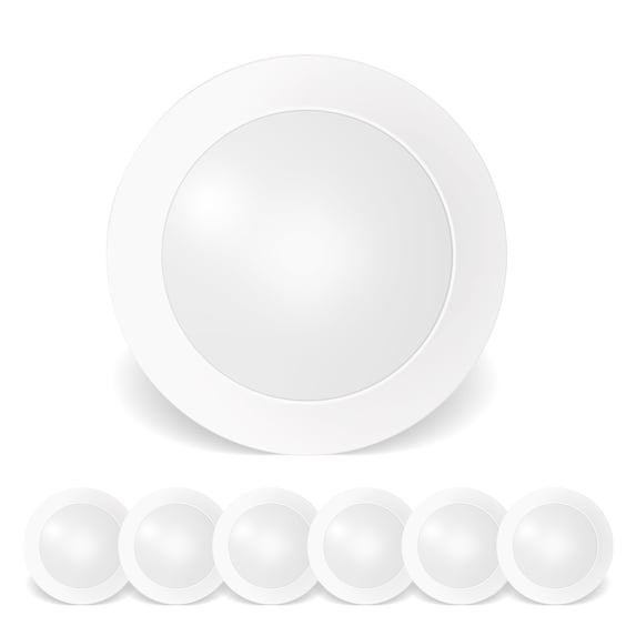 Run Bison 6Inch LED Dimmable Ceiling Light Fixture, Wet Rated Dimmable LED Disk Light, CRI 90, J-Box, White, 1050 LM, 15W (75W Eqv.), 3000K, Energy Star, ETL -6 Pack