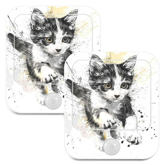 Run Black and White Cat Night Lights Plug into Wall LED with Auto Light Sensor Warm Light for Kids Hallway Bedroom Living Room Kitchen Bathroom Set of 2