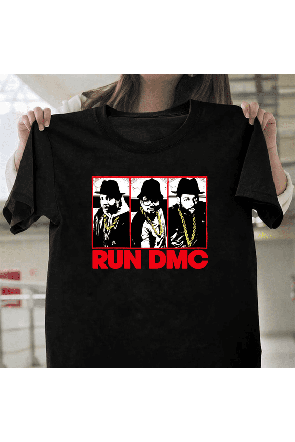 Run DMC Rap Hip Hop Legends Vintage 80s Music Group Logo Fan Unisex T-Shirt, up to size 3XL.