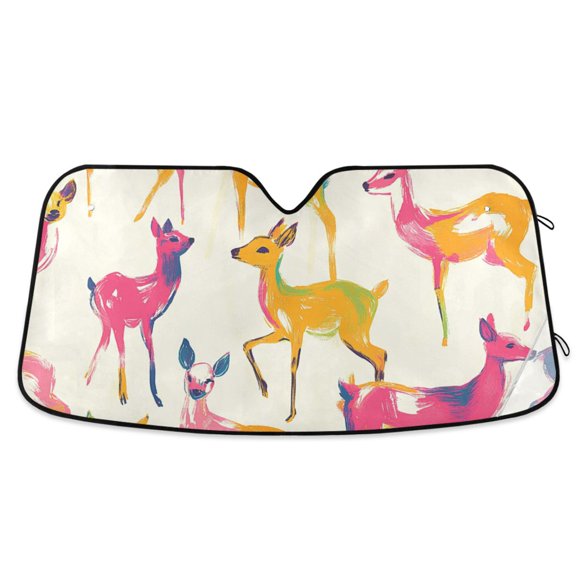 Run Deers Colorful Car Windshield Sun Shade Reflector Sunshade Foldable for Front Keeps Vehicle Cool
