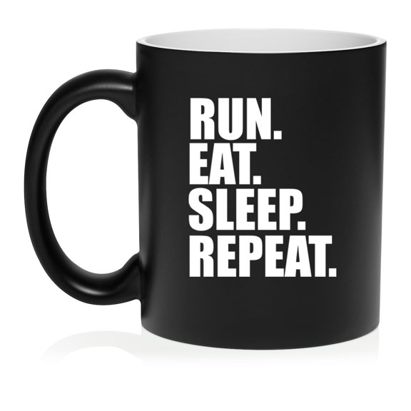 Run Eat Sleep Repeat Ceramic Coffee Mug Tea Cup Gift for Her, Him, Friend, Coworker, Wife, Husband (11oz Matte Black)