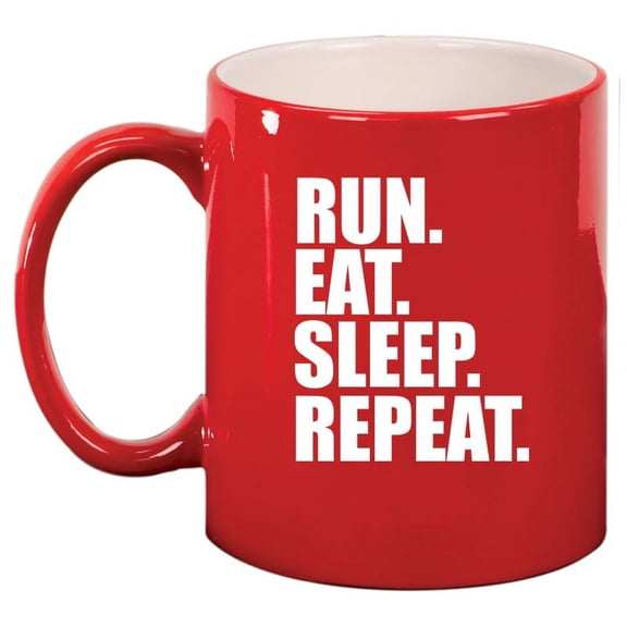 Run Eat Sleep Repeat Ceramic Coffee Mug Tea Cup Gift for Her, Him, Friend, Coworker, Wife, Husband (11oz Red)