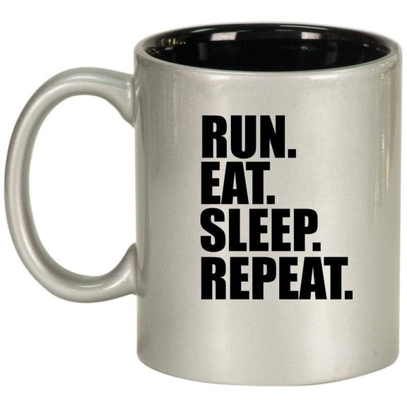 Run Eat Sleep Repeat Ceramic Coffee Mug Tea Cup Gift for Her, Him, Friend, Coworker, Wife, Husband (11oz Silver)