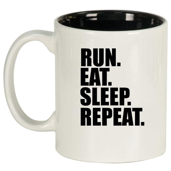 Run Eat Sleep Repeat Ceramic Coffee Mug Tea Cup Gift for Her, Him, Friend, Coworker, Wife, Husband (11oz White)
