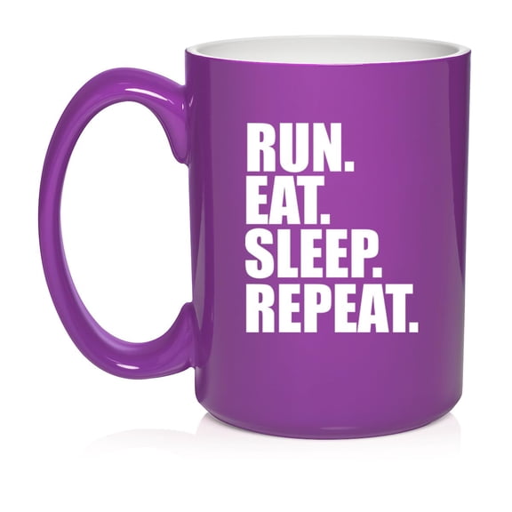 Run Eat Sleep Repeat Ceramic Coffee Mug Tea Cup Gift for Her, Him, Friend, Coworker, Wife, Husband (15oz Purple)
