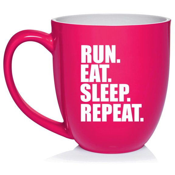 Run Eat Sleep Repeat Ceramic Coffee Mug Tea Cup Gift for Her, Him, Friend, Coworker, Wife, Husband (16oz Hot Pink)