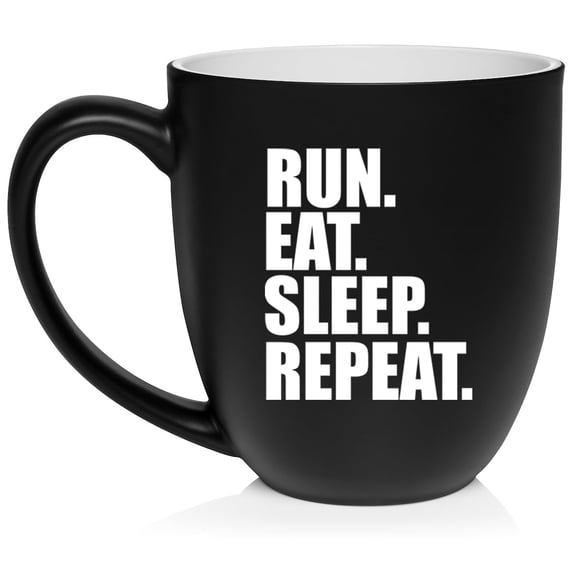 Run Eat Sleep Repeat Ceramic Coffee Mug Tea Cup Gift for Her, Him, Friend, Coworker, Wife, Husband (16oz Matte Black)