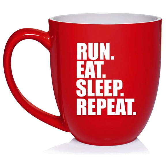 Run Eat Sleep Repeat Ceramic Coffee Mug Tea Cup Gift for Her, Him, Friend, Coworker, Wife, Husband (16oz Red)
