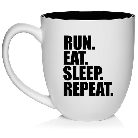 Run Eat Sleep Repeat Ceramic Coffee Mug Tea Cup Gift for Her, Him, Friend, Coworker, Wife, Husband (16oz White)
