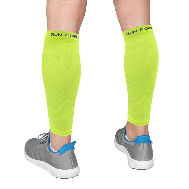 Run Forever Sports Calf Compression Sleeves (Pair) 20-30 mmhg Neon