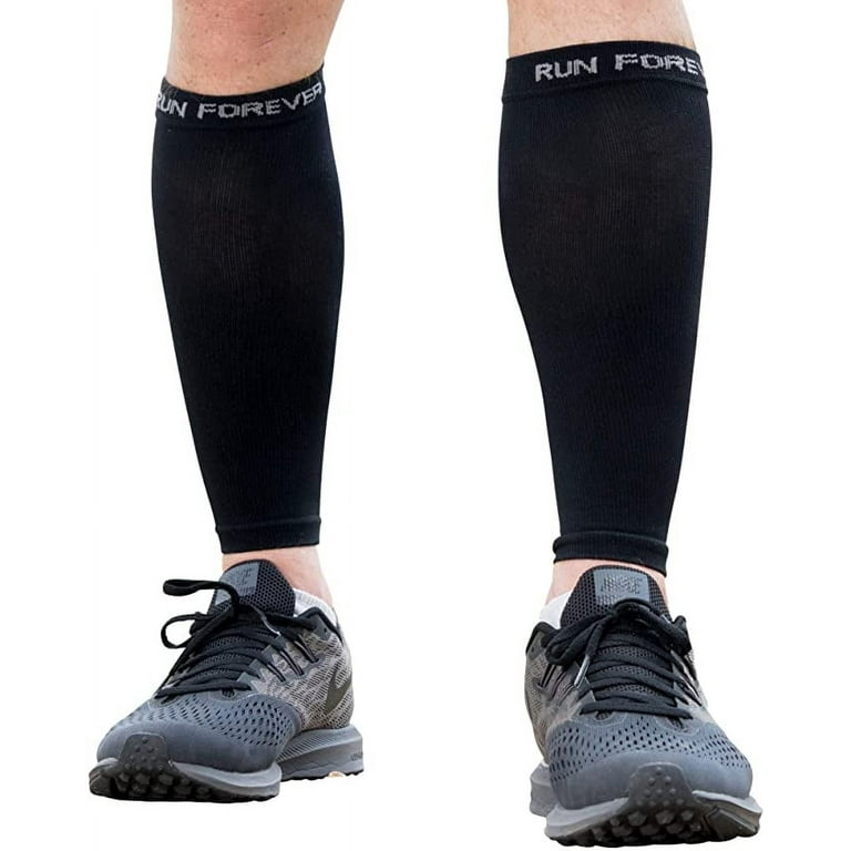 Run Forever Sports Calf Compression Sleeves (Pair) 20-30 MMHG Black Size  Large