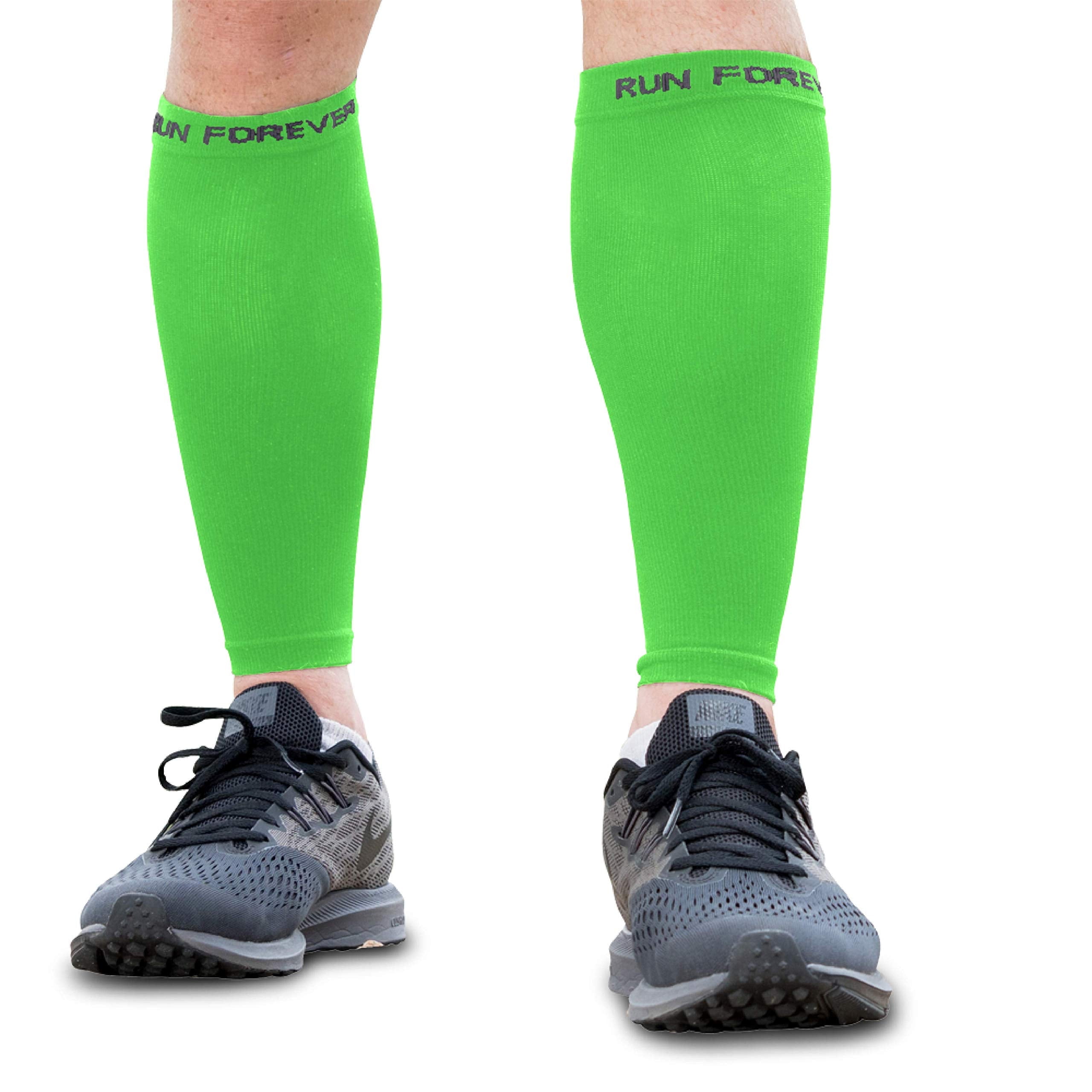 Run Forever Sports Calf Compression Sleeves (Pair) 20-30 MMHG Neon