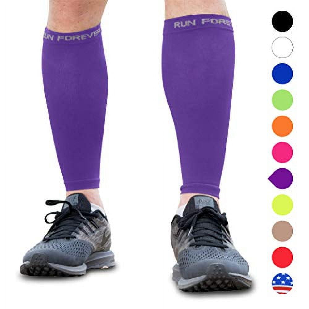 Run Forever Sports Calf Compression Sleeves (Pair) 20-30 MMHG Purple Size  Medium