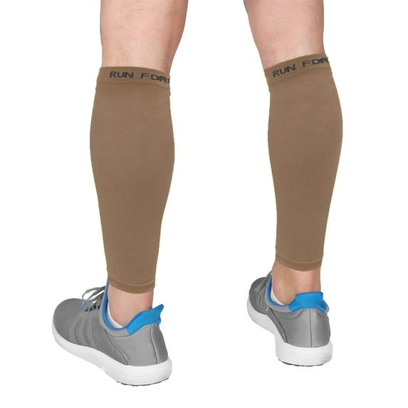 Run Forever Sports Calf Compression Sleeves (Pair) 20-30 mmhg Beige Size Small