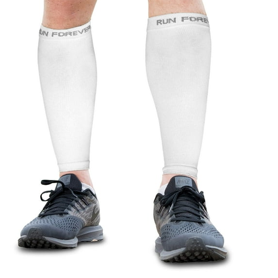 Run Forever Sports Calf Compression Sleeves White, Size Large
