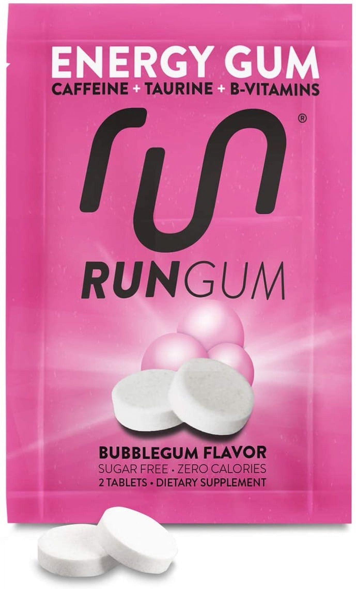 Run Gum Bubblegum Energy Gum 50mg Caffeine Taurine & B-Vitamins per Piece, 2 Pieces