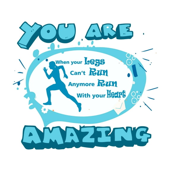 Run With Your Heart Runner Marathon Fitness Quote Vinyl Decal Wall Art Sticker Designs Vinyl Stickers For Home House Walls Rooms Windows Bedroom Decoration Size (20x20 inch)