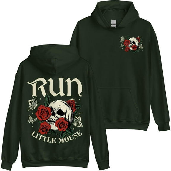 Run Little Mouse Hoodie - 2 Sides Graphic Haunting Adeline Roses and Skull Hoodie