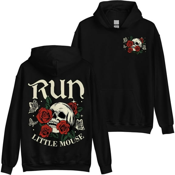 Run Little Mouse Hoodie - 2 Sides Graphic Haunting Adeline Roses and Skull Hoodie