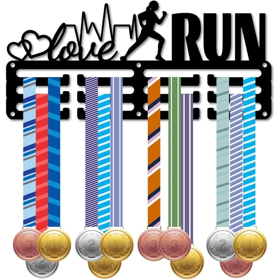 Run Medal Holder Running Medal Hanger Display Sports Runner Metal Hanging Athlete Awards Rack Small Iron Wall Mount Decor Over 40+ Medals for Marathon Medalists Black 11.4 x 5.1 Inch Black