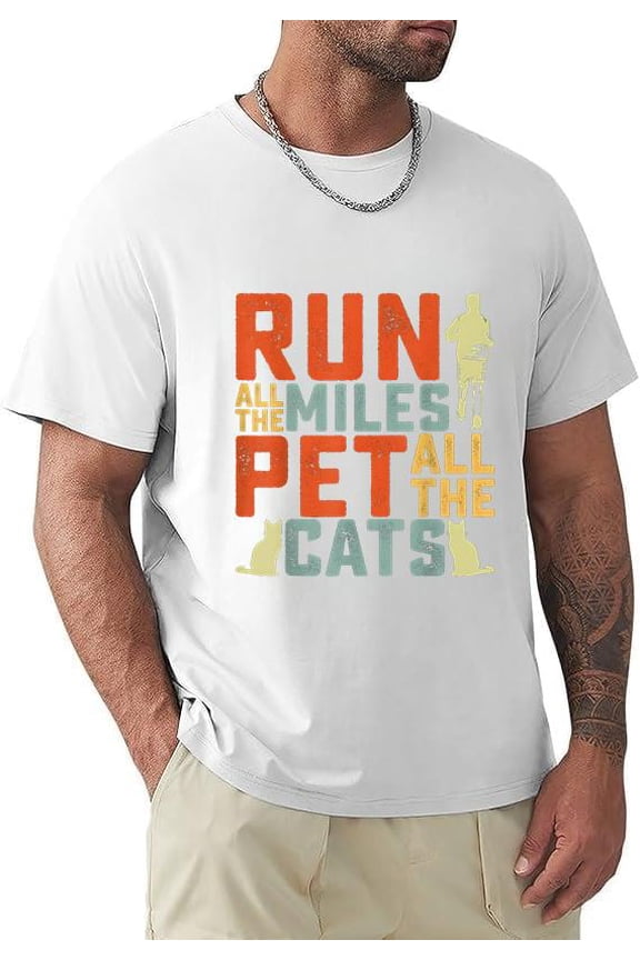 Run Miles With Cats Funny Marathon Fitness Quote Runner Top Unisex T-Shirt, for men & women, up to size 5XL.