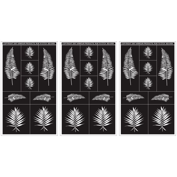 "Run 'N' Etch Designer Stencils 5""X8"" 3/Pkg-Fern Designs"