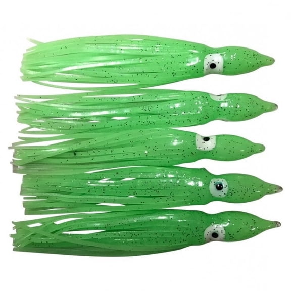 Run Off Lures Unrigged Squid 4.5'' 5Pk Green Glow