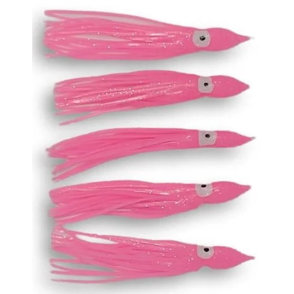 Run Off Lures Unrigged Squid 4.5'' 5Pk Pink Glow