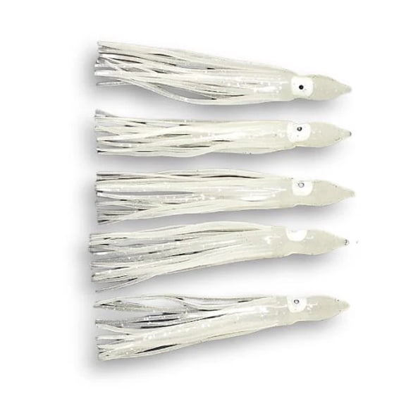 Run Off Lures Unrigged Squid 4.5'' 5Pk White Glow