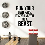 Run Your Own Race Quote Fitness Workout Work Out Success Motivation Quotes Wall Decals Healthy Lifestyle for Girls Boys Gym Home Sports Room Decor Vinyl Wall Art Stickers Decoration Size 40x35 inch