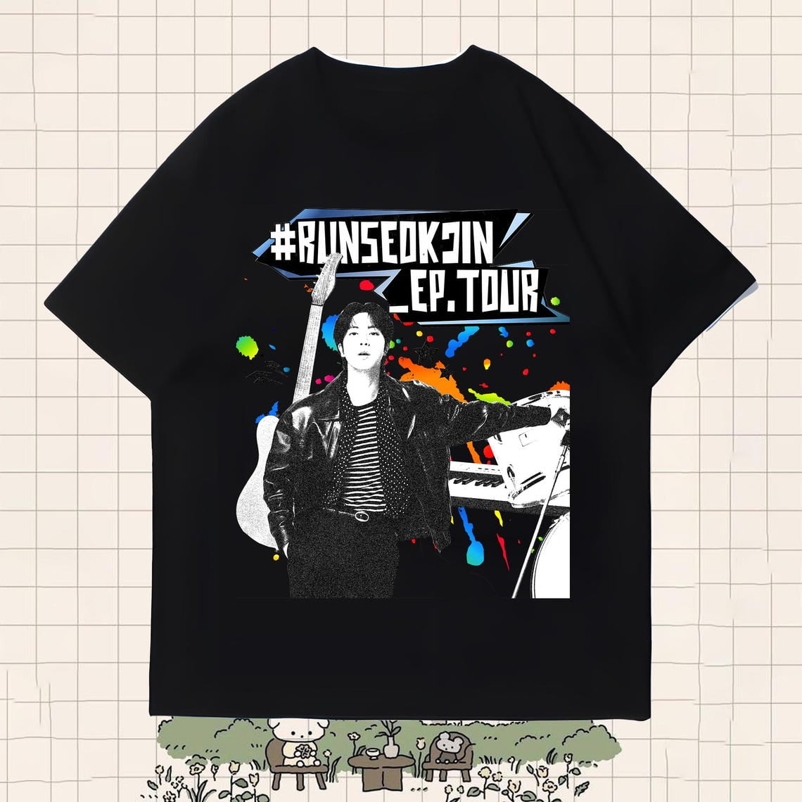 アイドル RUN SEOKJIN T-Shirt (Dark Grey) M Retro Run Seokjin Ep Tour Shirt, Jin Tour 2025 Tshirt, Echo