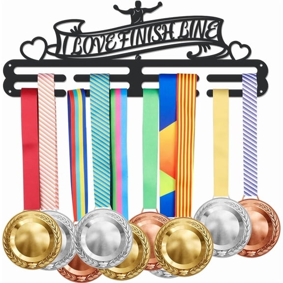 Run Sprint Medal Holder Running Medal Hanger Rack I Love Finish Line Medal Display Platinum Color Metal Wall Mount with No Hooks Hang Load Capacity About 10KG