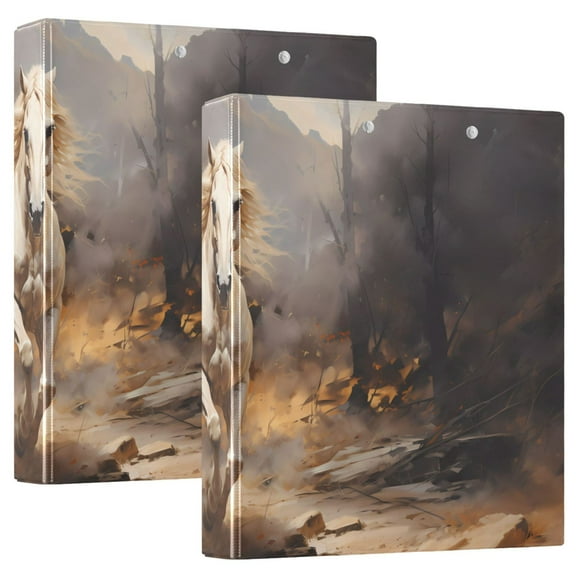 Run White Horse 3 Ring Binders 1.5 inch Hardcover File Folders with Interior Pockets A4 Size Organizer for School Office Hospital Set of 2