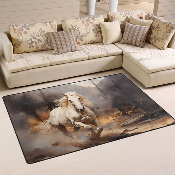 Run White Horse Area Rug Washable Floor Carpet Mat 60 x 39 inch for Bedroom Living Room Kids Room Home Decor