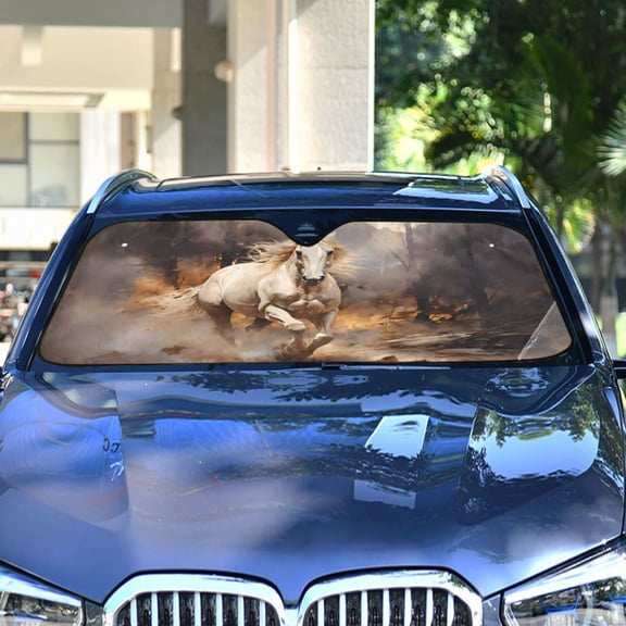Run White Horse Automotive Front Car Windshield Sun Shade Reflector Foldable for Front Fit for Cars Truck SUVs