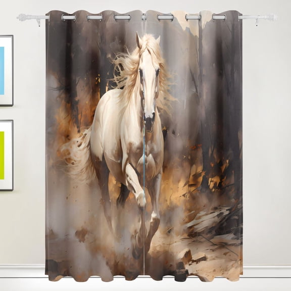 Run White Horse Black Out Curtains 84 Inch Length Curtains for Sliding Glass Doors Bedroom Living Room 2 Pack